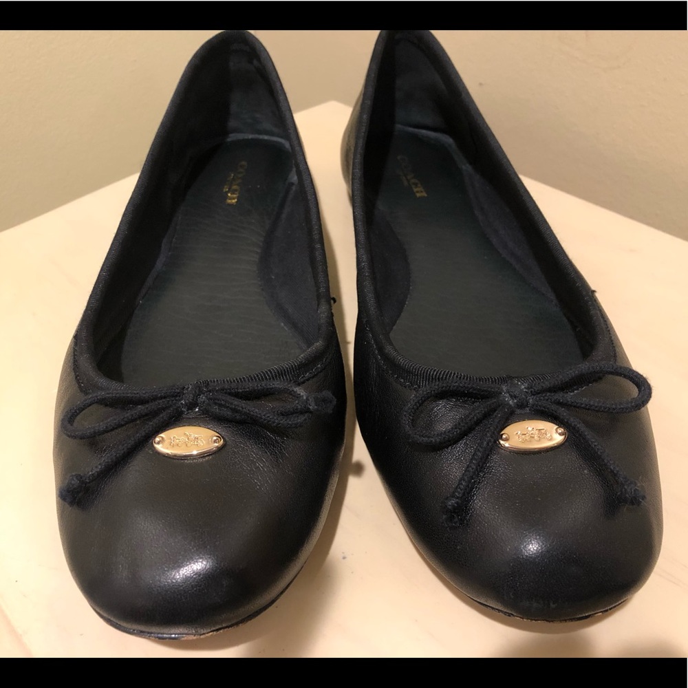 Coach black leather ballet flats